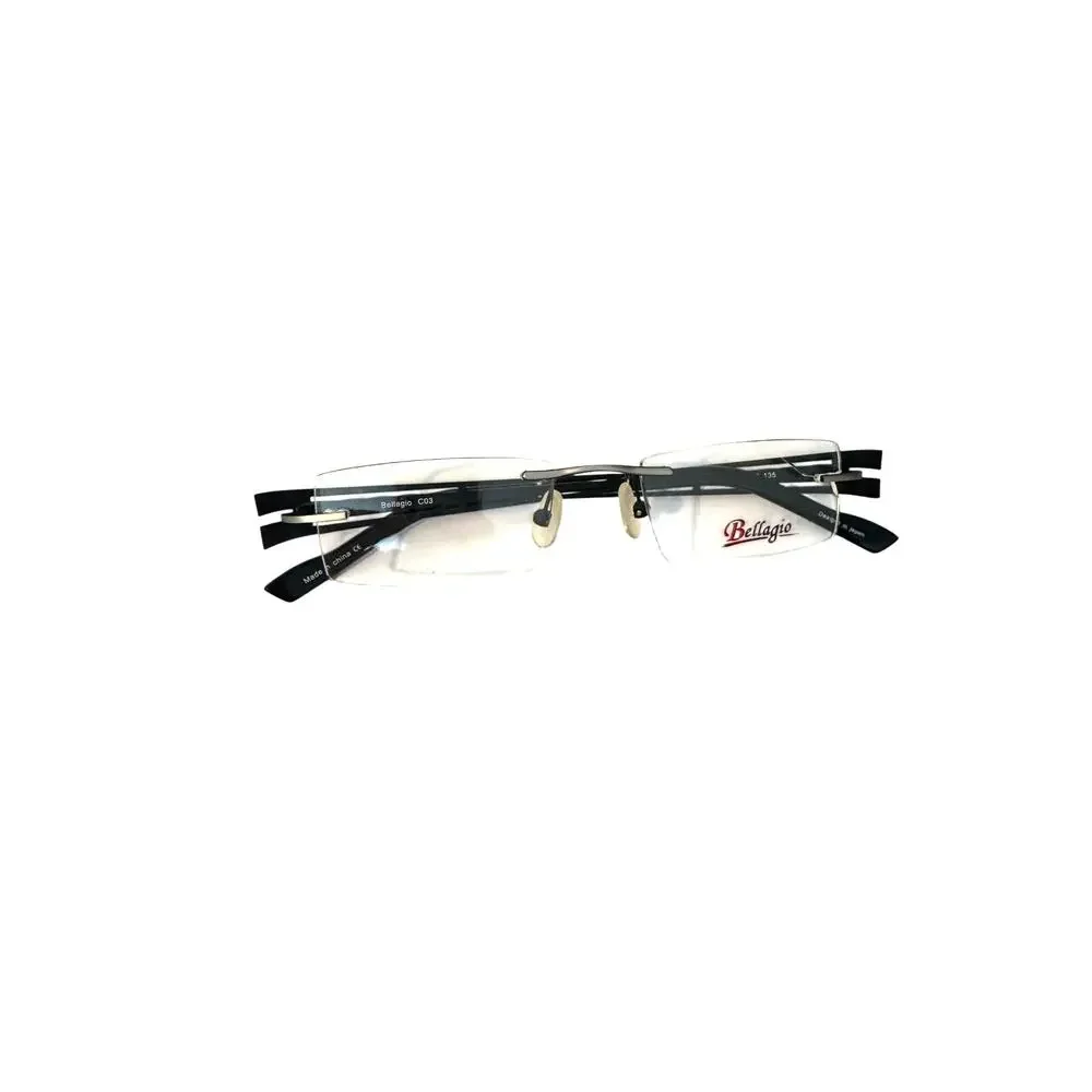 NEW Bellagio b647 Co3 Rimless Black and silver rectangle Y2k Eyeglasses